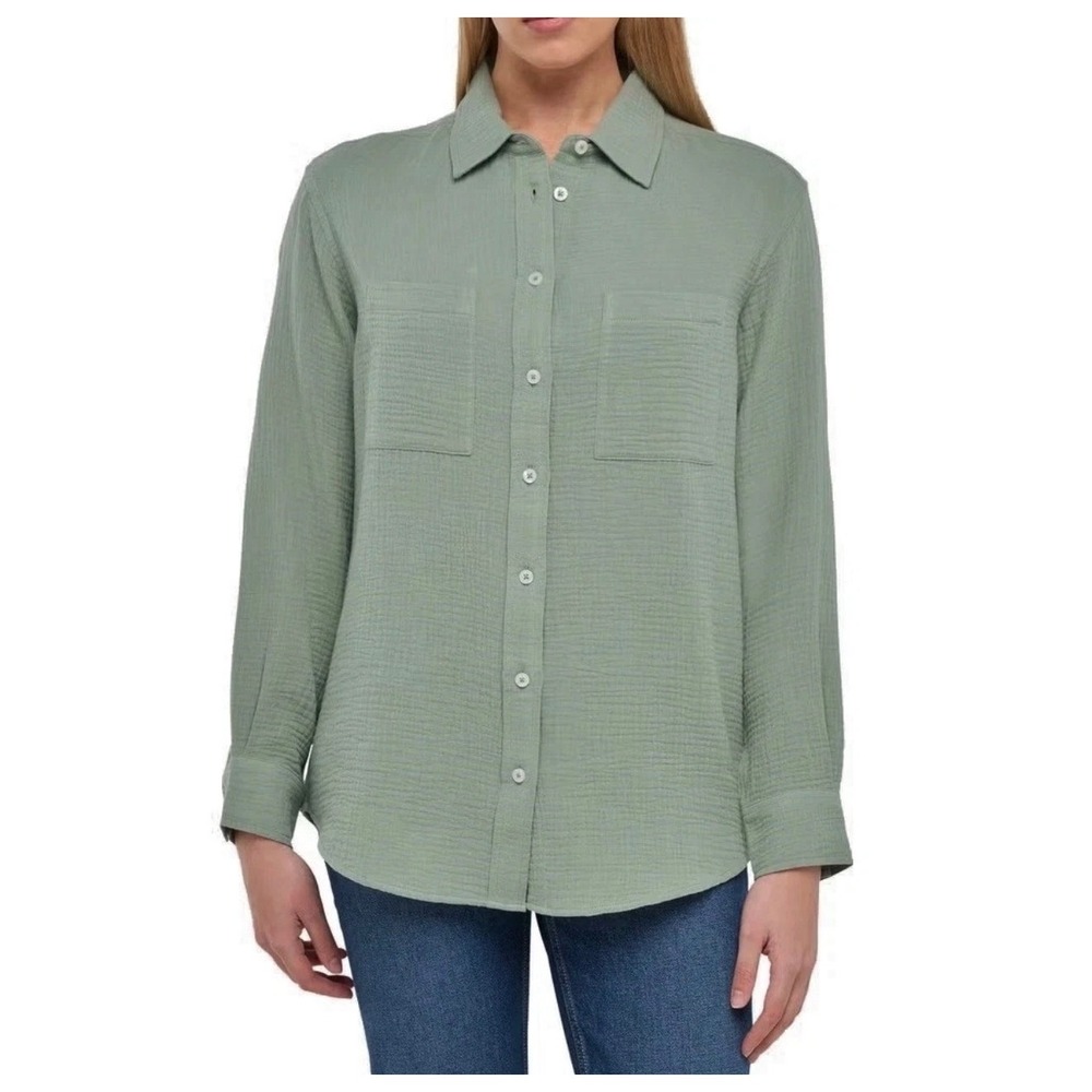 Gap Womens Sage Green 100% Cotton Gauze Button Down Shirt •M• Coastal Grandma